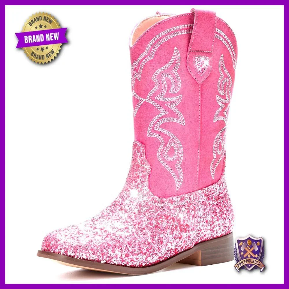 Glitter Cowgirl Boots Mid Calf Western Riding Shoes Toddler Girls Comfort Slip